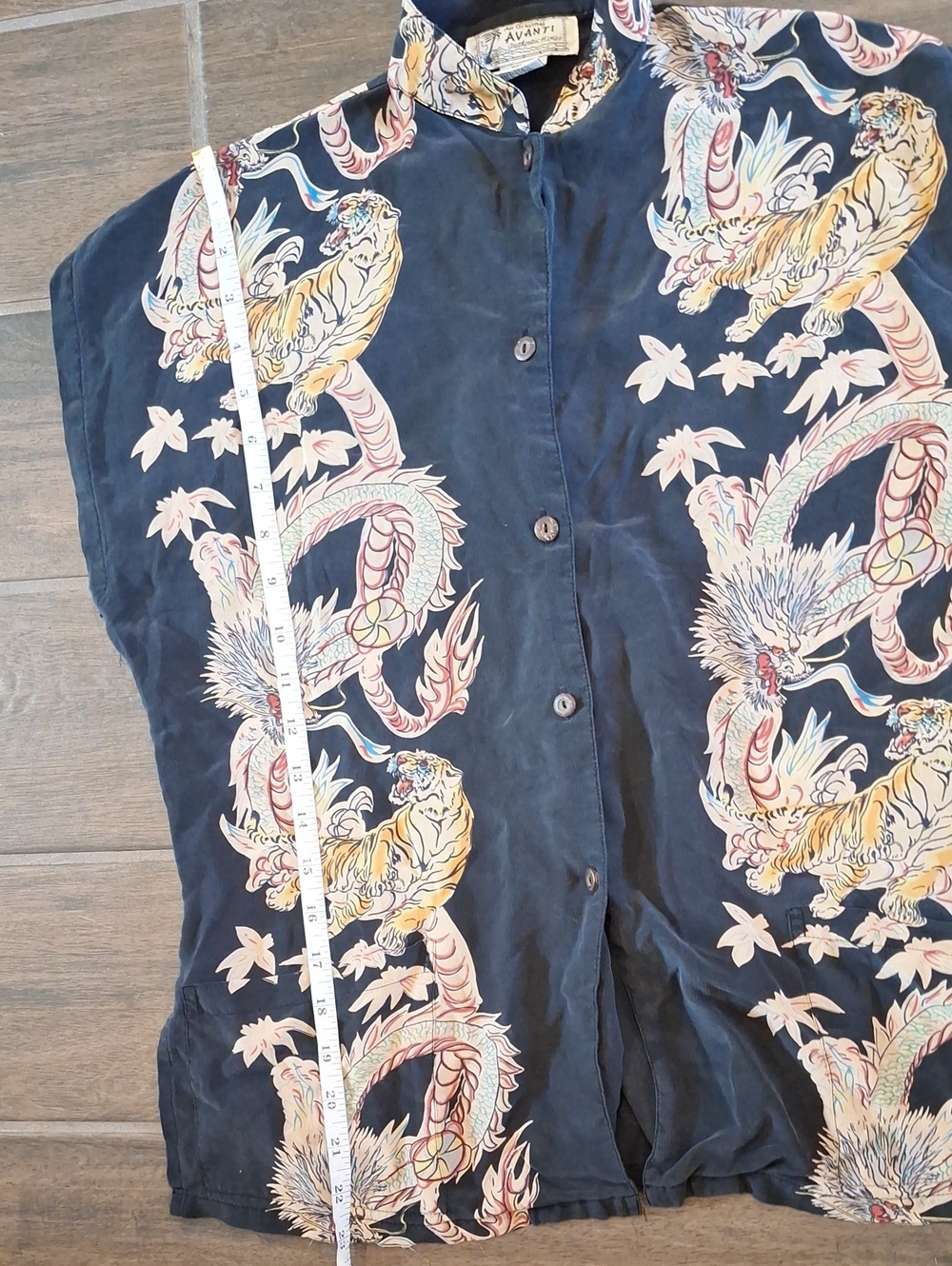 Avanti Dragon And Tiger Tea Timer 100% Silk Mandarin Collar Top Size Small Black - Picture 10 of 11